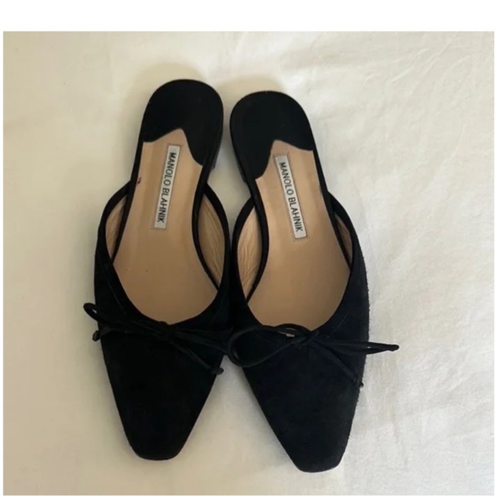 Manolo Blahnik BALLERIMU Black Suede Flat Mules